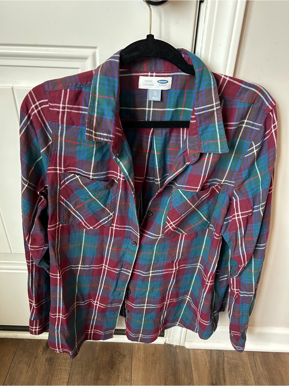 Old Navy Burgundy and Teal Plaid Button-Down Shirt